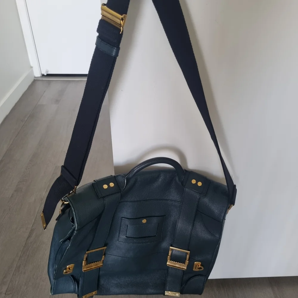 Men's ,and WomenDark Green Leather Briefcase with Gold Hardware ,Ferragamo